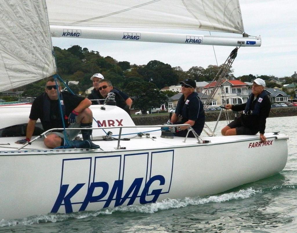 MRX founder and patron, Kim McDell joined Lusty & Blundell on KPMG for the race - 2014 NZ Marine Industry Sailing Challenge © Tom Macky